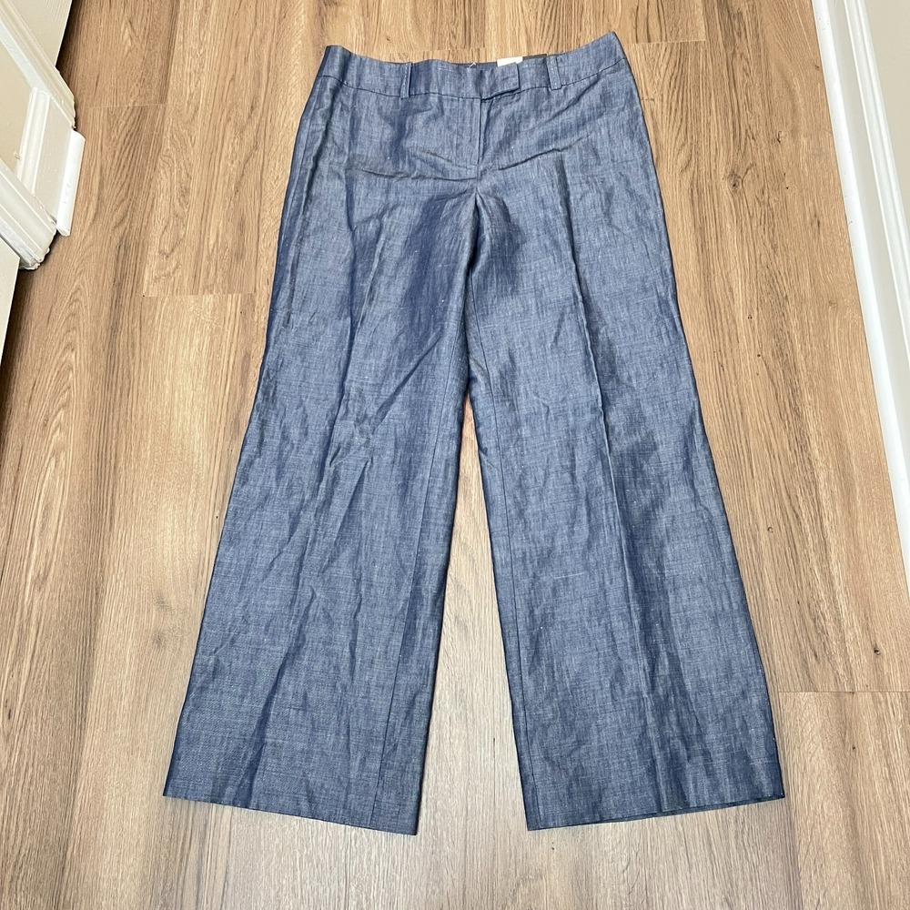 NWT Loft Petites Wide Leg 10P Blue Cotton Ramie Blend Chambray-Like Pants‎